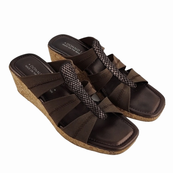 Donald J Pliner Clare Wedge Sandal Cork Fuax Snakeskin Fabric Straps Size 9M - Picture 3 of 16